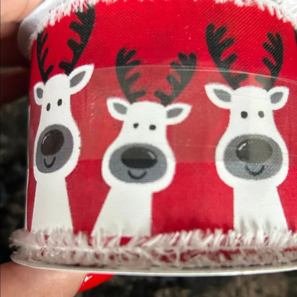 CELEBRATE IT REINDEER WIRED RIBBON 2.5 FT x 20FT LOT OF 3 NWT